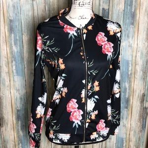 Floral Print Zip-Up Sweater